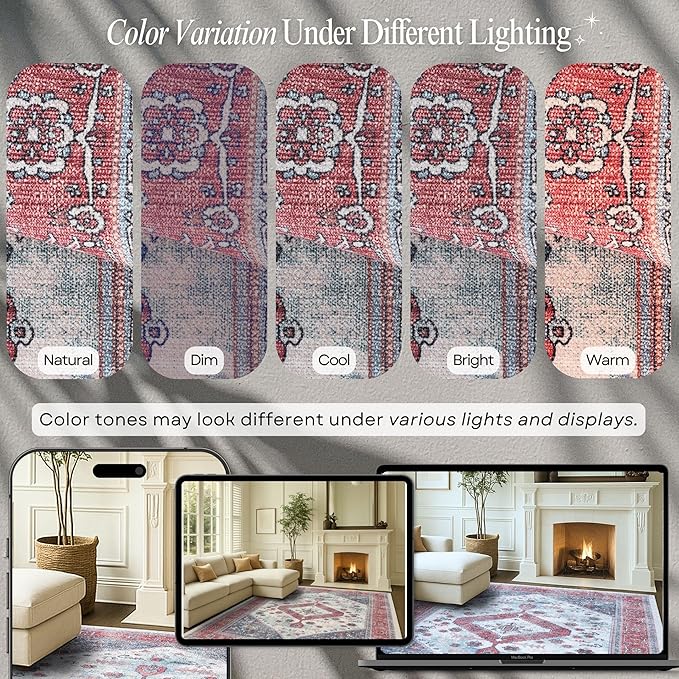 Fame Rugs Turkish Rug. Washable Vintage Oriental Antique Inspired Traditional Doormat Small Modern Area Rugs Luxury Entryway Entry Bedroom Bathroom Kitchen (402RN, 7'5 x 9'9)