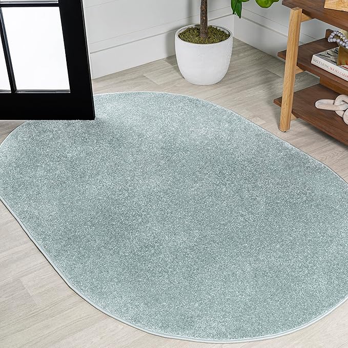 JONATHAN Y Haze Solid Low-Pile Aqua Blue 5x8 Oval Indoor Area Rug, Coastal,Bohemian,Minimalist,Classic, Easy-Cleaning for Living Room,Bedroom,Kitchen,Pet Friendly,Non-Shedding (SEU100S-5OV)