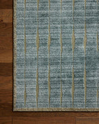 Loloi Chris Loves Julia Calvin Collection CLV-02 Ocean/Olive 5'-3" x 5'-3" Round Area Rug Checkered Neutral Soft Living Room Bedroom Carpet