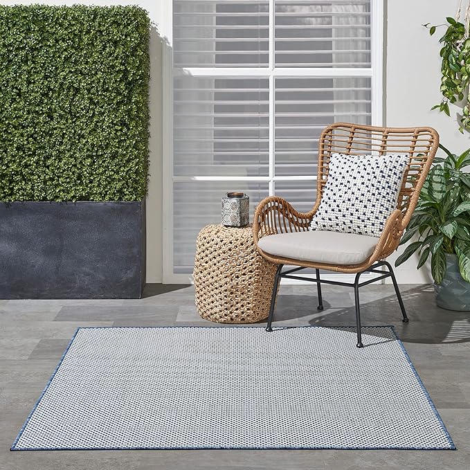 Nourison Home Courtyard Ivory Blue 5' x Square Area Rug - Easy Clean, Non Shedding, Bed Room, Living Room, Dining Room, Kitchen (5' x Square)