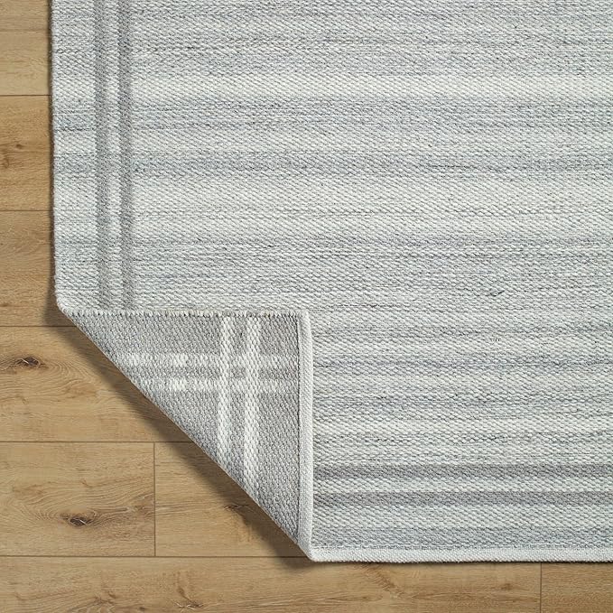 Mark&Day Wool Rugs, 5x8 Janmichael Solid and Border Gray Area Rug, Grey Ivory Carpet for Living Room, Bedroom or Kitchen (5' x 7'6")