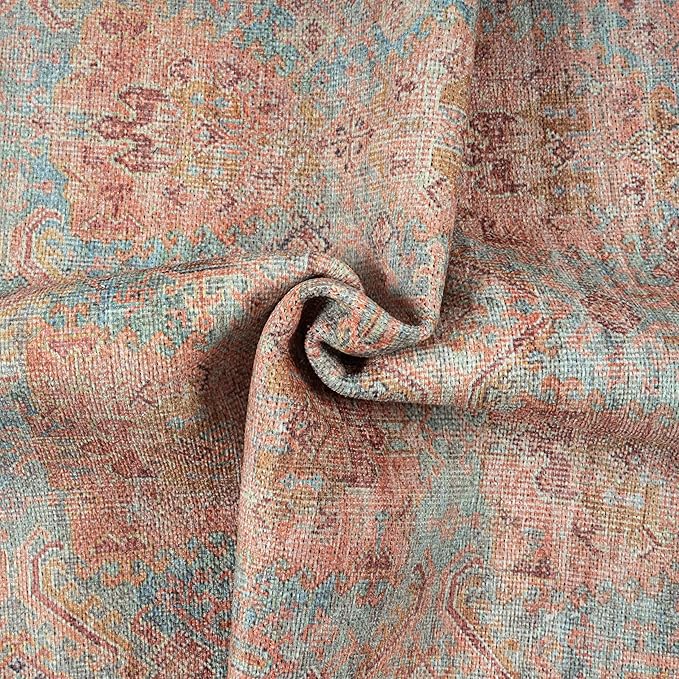 GLN Rugs Traditional Collection - Machine Washable Area Rug, Traditional Washable, Non Slip, Low Pile Chenille Rug, Living Room, Bedroom, Kitchen Rug (4' x 6' Terra/Multicolor 1153)