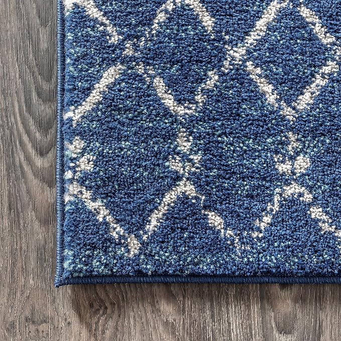 JONATHAN Y Boho Vintage Diamond Blue/White Square Area Rug 5X5 ft, Moroccan Hype for Living Room, Bedroom, Kitchen, Office, Easy-Cleaning, High Traffic, Pet-Friendly, Non-Shedding (MOH101A-5SQ)