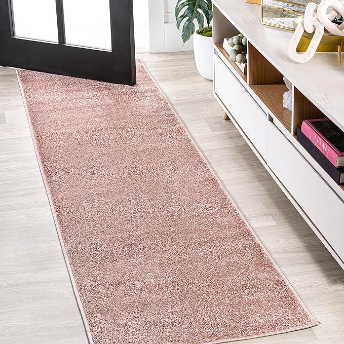 JONATHAN Y Haze Solid Low-Pile Pink Runner Rug 2x14, Coastal,Bohemian,Minimalist,Classic, Easy-Cleaning for Living Room,Bedroom,Kitchen,Pet Friendly,Non-Shedding (SEU100P-214)