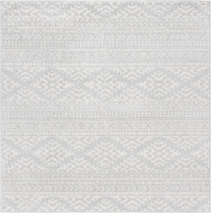 SAFAVIEH Tulum Collection Area Rug - 6'7" Square, Light Grey & Ivory, Moroccan Boho Tribal Design, Non-Shedding & Easy to Clean, Ideal for Living Room, Bedroom, Dining Space (TUL272F)