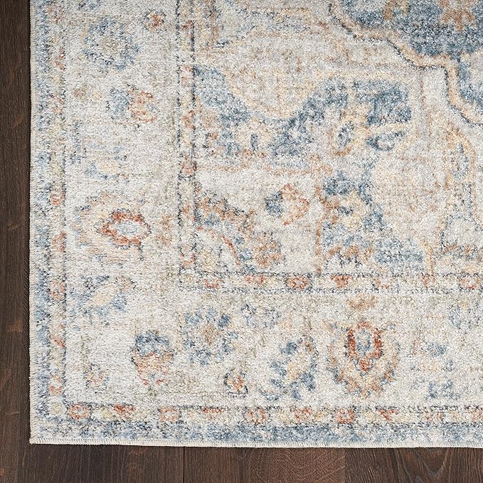 Nourison Home Astra Machine Washable Traditional Denim Multi 7'10" x 10' Area Rug, Easy Clean, Non Shedding, Bed Room, Living Room, Dining Room, Kitchen (8x10)
