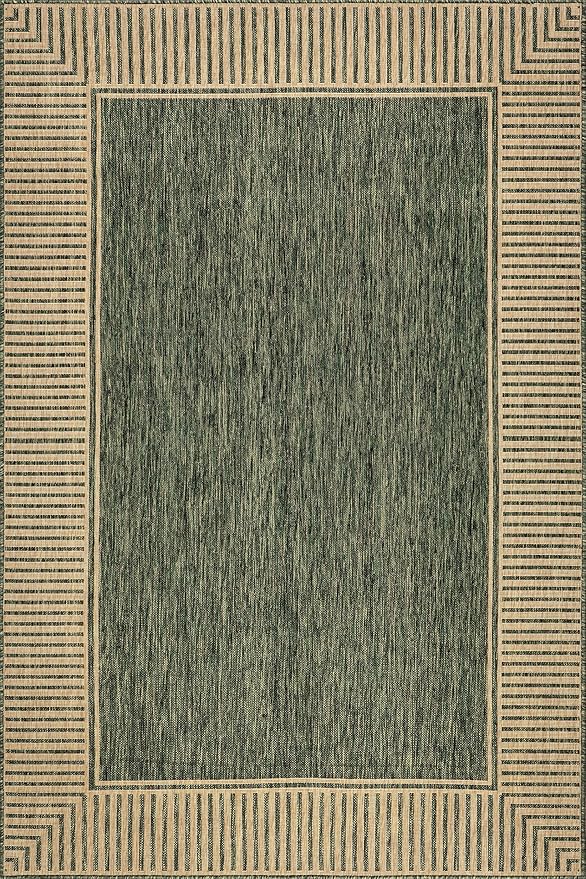 Nuloom Asha Green/Brown, 8' x 10', Casual, Striped Border, Soft and Cozy, High Traffic, Stain Resistant, Easy Clean, Durable Area Rug for Indoor/Outdoor Patio, Deck, Porch, Garden, Courtyard