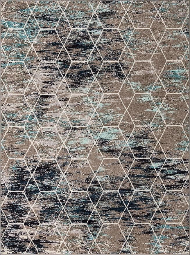 Unique Loom Trellis Frieze Collection Area Rug - Geometric (9' x 12', Blue Multi/ Ivory)