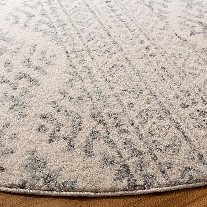 SAFAVIEH Tulum Collection Area Rug - 6'7" Round, Ivory & Grey, Moroccan Boho Tribal Design, Non-Shedding & Easy to Clean, Ideal for Living Room, Bedroom, Dining Space (TUL272A)