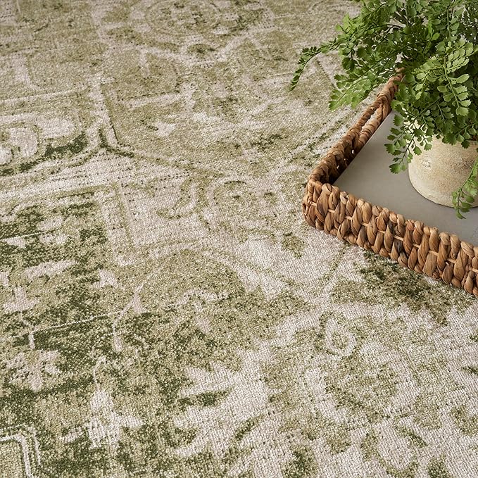 Nourison Home Astra Machine Washable Ivory Green 9' x 12' Area Rug - Easy Clean, Non Shedding, Bed Room, Living Room, Dining Room, Kitchen (9' x 12')