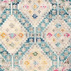 SAFAVIEH Madison Collection Area Rug - 6'7" Round, Dark Blue & Yellow, Boho Diamond Distressed Design, Non-Shedding & Easy Care, Ideal for High Traffic Areas in Living Room, Bedroom (MAD418N)