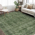 6x9 Green Washable Rug for Living Room Large Vintage Distressed Bedroom Rug Low Pile Non-Slip Soft Boho Carpets for Bedroom Dining Room Home Office Indoor Nursery