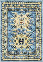 Unique Loom Taftan Collection Border Geometric Tribal Inspired Design Area Rug, 2 ft 2 in x 3 ft, Light Blue/Gold