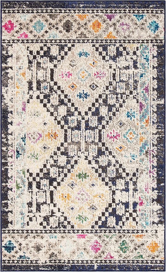 SAFAVIEH Madison Collection Accent Rug - 2'2" x 4', Black & Yellow, Boho Diamond Distressed Design, Non-Shedding & Easy Care, Ideal for High Traffic Areas in Entryway, Living Room, Bedroom (MAD418Z)