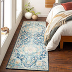 Livabliss Area Rugs - 3x7 Romaine Vintage Boho Navy Sky Blue Rose Runner Area Rug for Living Room Bedroom - Floral Medallion Stain Resistant Carpet for Kitchen, Nursery, Office (2'7" x 7'6", Runner)
