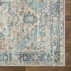 Bloom Rugs Caria Washable Non-Slip 12 ft Runner - Blue Green/Tangerine Traditional Runner for Entryway, Hallway, Bathroom, and Kitchen - Exact Size: 2'6" x 12'