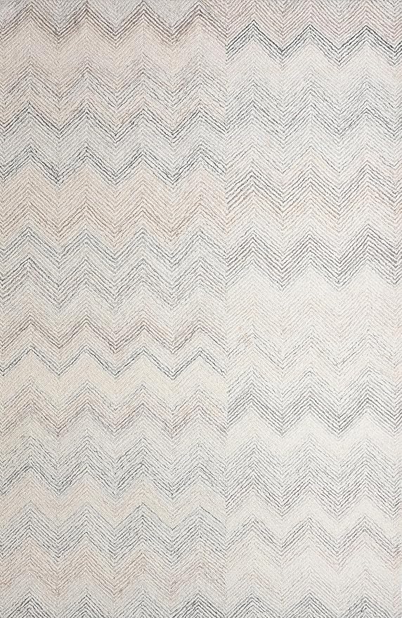 Modern Herringbone Chevron Collection Handcrafted Wool Area Rug - Durable, Zigzag Pattern, for High Traffic, Contemporary Design for Living Room, Bedroom, Dining Room Decor (Ivory-Multi, 9' x 11')