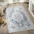 jinchan Kelda Area Rug 3x5 Washable Entryway Rug Vintage Indoor Doormat Distressed Thin Mat Lightweight Non-Slip Stain Resistant Low Pile Carpet for Kitchen Living Room Bedroom Dining Room Office Grey