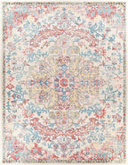 Livabliss Area Rugs - 8x10 Odelia Vintage Boho Red Off-White Blue Area Rug for Living Room Bedroom - Floral Medallion Stain Resistant Carpet for Kitchen, Nursery, Office (7'10" x 10')