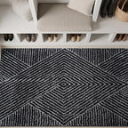 Rugshop Geometric Diamond Stripe Shag Area Rug Anthracite Dark Gray 4' x 6' Ideal for Small Living Rooms, Offices, or Beside The Bed