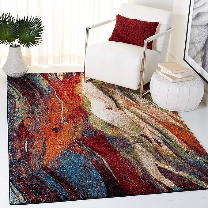 SAFAVIEH Glacier Collection Area Rug - 5'3" x 7'6", Red & Green, Modern Abstract Design, Non-Shedding & Easy Care, Ideal for High Traffic Areas in Living Room, Bedroom (GLA126Q)