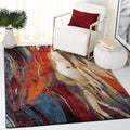 SAFAVIEH Glacier Collection Area Rug - 6'7" x 9', Red & Green, Modern Abstract Design, Non-Shedding & Easy Care, Ideal for High Traffic Areas in Living Room, Bedroom (GLA126Q)