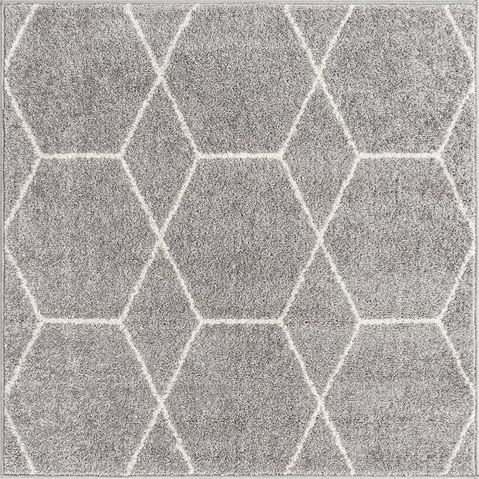 Unique Loom Trellis Frieze Collection Area Rug - Geometric (3' Square, Light Gray/ Ivory)