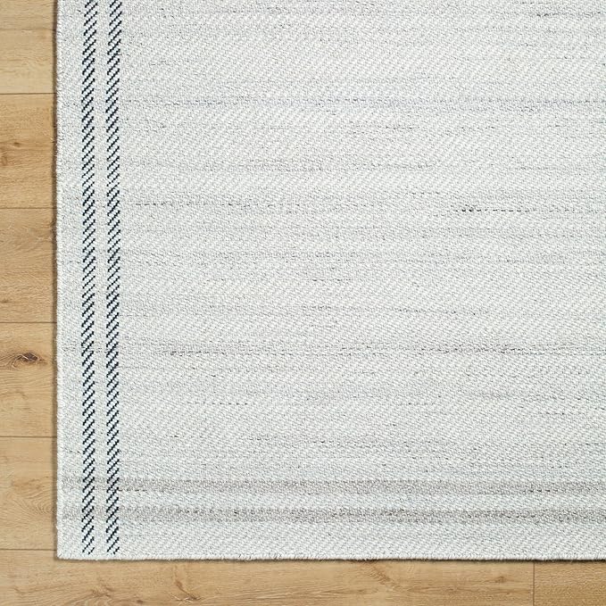 Mark&Day Wool Rugs, 2x3 Janmichael Solid and Border Gray/Ivory Area Rug, Grey Ivory Black Carpet for Living Room, Bedroom or Kitchen (2' x 3')