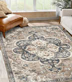 ReaLife Rugs Machine Washable Area Rug - Living Room Bedroom Bathroom Kitchen Entryway Office - Padded Low Pile Stain Resistant Premium - Boho Farmhouse Vintage - Joy - Brown Beige 4' x 6'