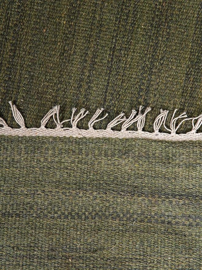 Rugsotic Carpets Hand Woven Flat Weave Kilim Wool 4'x6' Area Rug Solid Olive D00111