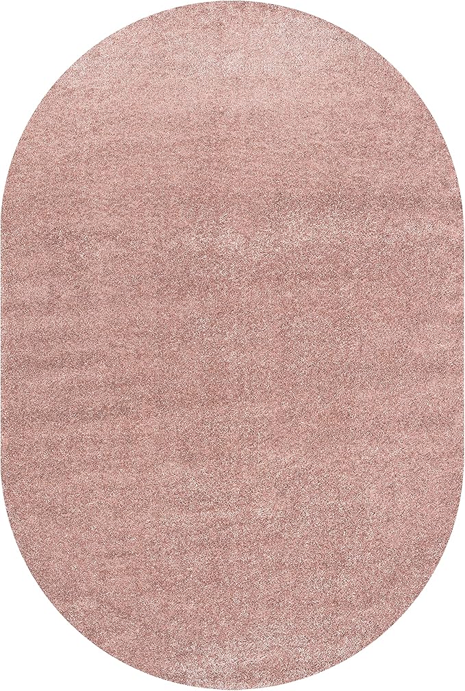 Eyely UES100P-5OV Supersoft Haze Solid Low-Pile Indoor Area Rug, Coastal, Bohemian, Minimalist, Classic, Casual for Bedroom,Kitchen,Living Room,Non Shedding,Easy-Washing, Pink, 5 X 8 Oval