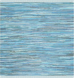 SAFAVIEH Rag Rug, Collection Area Rug - 3' Square, Blue & Multi, Handmade Boho Stripe Cotton, Ideal for High Traffic Areas in Living Room, Bedroom (RAR121B)