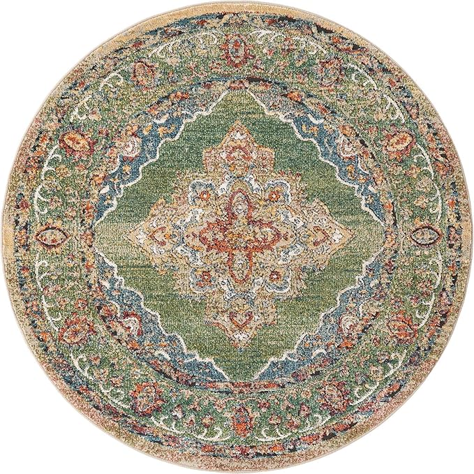Unique Loom Isabella Collection Area Rug - Rossellini (5' 1" Round, Green/ Blue)