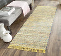 SAFAVIEH Rag Rug Collection Runner Rug - 2'3" x 9', Yellow & Multi, Handmade Boho Stripe Cotton, Ideal for High Traffic Areas in Living Room, Bedroom (RAR121H)