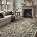 Vintage Area Rug 7x9 Brown Washable Living Room Large Carpet Non Slip Bedroom Indoor Office Low Pile Traditional Distressed Retro Accent Rug for Dining Room Kitchen