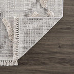 Hauteloom Bogtong Farmhouse Living Room Bedroom Moroccan Trellis Area Rug - Soft Shaggy High Low Carpet - High Pile - Bohemian, Boho - Gray, Beige, Cream - 6'7" x 9'