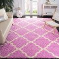 SAFAVIEH Area Rug 8x10 - Dallas Shag Collection - Large - Pink & Ivory, Trellis Pattern, Non-Shedding & Easy Cleaning, Plush Thick Pile, Ideal for Living Room, Bedroom, Dining Space (SGD257I)
