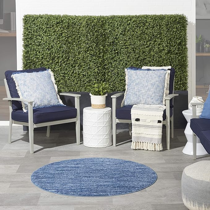 Nourison Home Nourison Essentials Navy Blue 4' x Round Area Rug - Easy Clean, Non Shedding, Bed Room, Living Room, Dining Room, Kitchen (4' x Round)