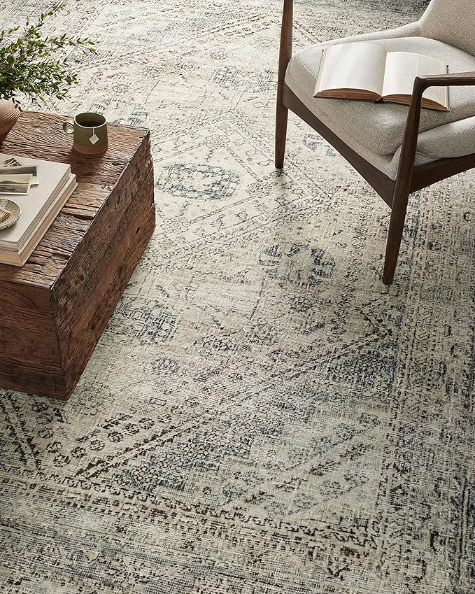 Loloi Magnolia Home by Joanna Gaines Sinclair Collection SIN-04 Natural/Sage 7'-6" x 9'-6", .25" Pile Height, Machine Washable, Area Rug