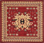 Unique Loom Taftan Collection Border Geometric Tribal Inspired Design Area Rug (8' 0 x 8' 0 Square, Red/ Gold)