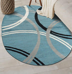 Rugshop Modern Wavy Circles Design Oval Rug, Non-Shedding Carpet for Living Room, Bedroom, or Dining Room, Blue, 5' x 7' Oval