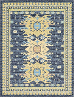 Unique Loom Taftan Collection Border Geometric Tribal Inspired Design Area Rug (9' 10 x 13' 0 Rectangular, Navy Blue/ Gold)