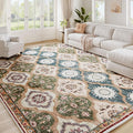 EnHomee Area Rugs 5x7, Soft Washable Rugs for Living Room Bedroom, Boho Non Slip Low Pile Stain Resistant Washable Rug Large Carpet for Dining Room,Easy to Clean Living Room Rug, Red & Green