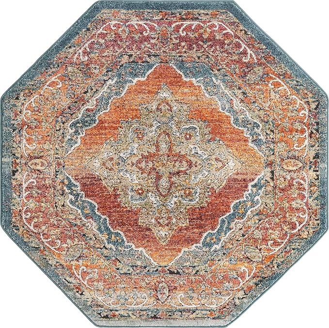 Unique Loom Isabella Collection Area Rug - Rossellini (5' 1" Octagon, Rust Red/ Beige)