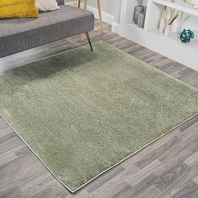 Eyely UES100O-6SQ Supersoft Haze Solid Low-Pile Indoor Area Rug, Coastal, Bohemian, Minimalist, Classic, Casual for Bedroom,Kitchen,Living Room,Non Shedding,Easy-Washing, Green, 6' Square