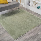 Eyely UES100O-6SQ Supersoft Haze Solid Low-Pile Indoor Area Rug, Coastal, Bohemian, Minimalist, Classic, Casual for Bedroom,Kitchen,Living Room,Non Shedding,Easy-Washing, Green, 6' Square