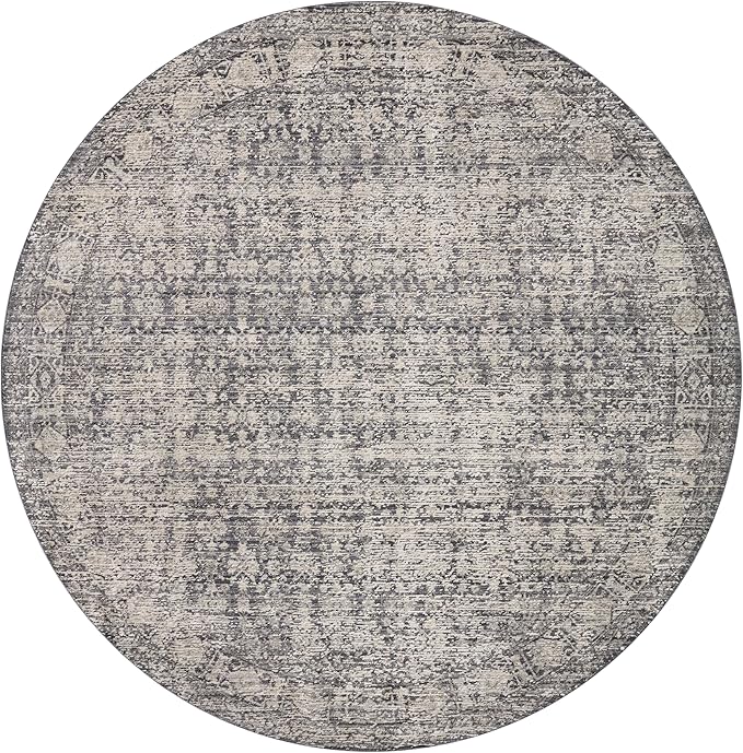 Loloi Amber Lewis Alie Collection ALE-03 Charcoal/Dove 7'-10'' x 7'-10'', .13'' Pile Height, Round Area Rug