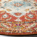 SAFAVIEH Monaco Collection Area Rug - 8' Round, Orange & Light Blue, Boho Chic Medallion Distressed Design, Non-Shedding & Easy Care, Ideal for High Traffic Areas in Living Room, Bedroom (MNC243H)