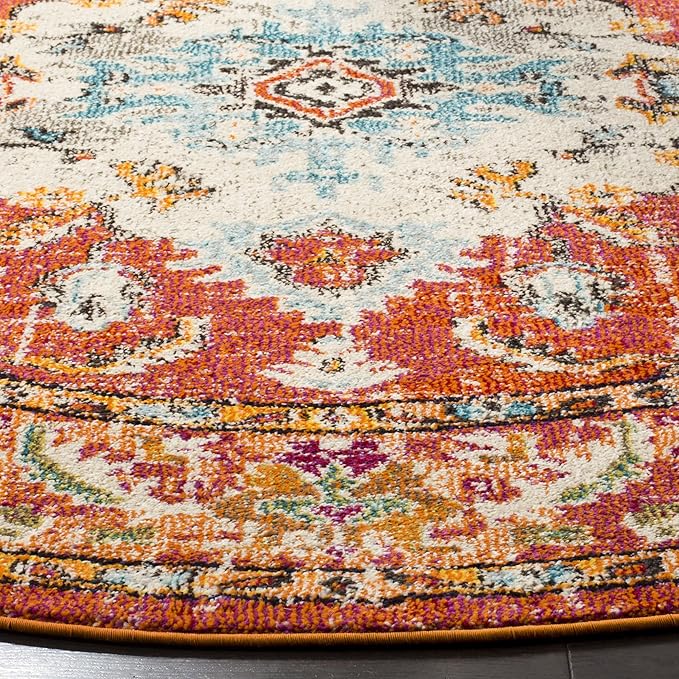 SAFAVIEH Monaco Collection Area Rug - 11' Round, Orange & Light Blue, Boho Chic Medallion Distressed Design, Non-Shedding & Easy Care, Ideal for High Traffic Areas in Living Room, Bedroom (MNC243H)