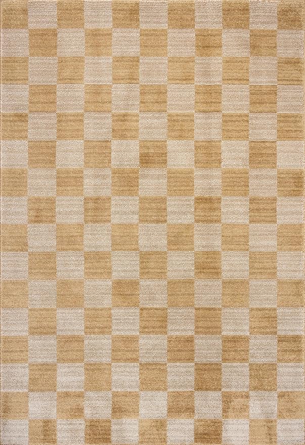 Loloi Chris Loves Julia Calvin Collection CLV-01 Apricot/Ivory 2'-3" x 3'-10" Accent Rug Checkered Neutral Soft Living Room Bedroom Carpet